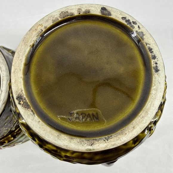 Vintage avocado green textured‎ mini pitcher And Planter flowers majolica Japan - Picture 8 of 10